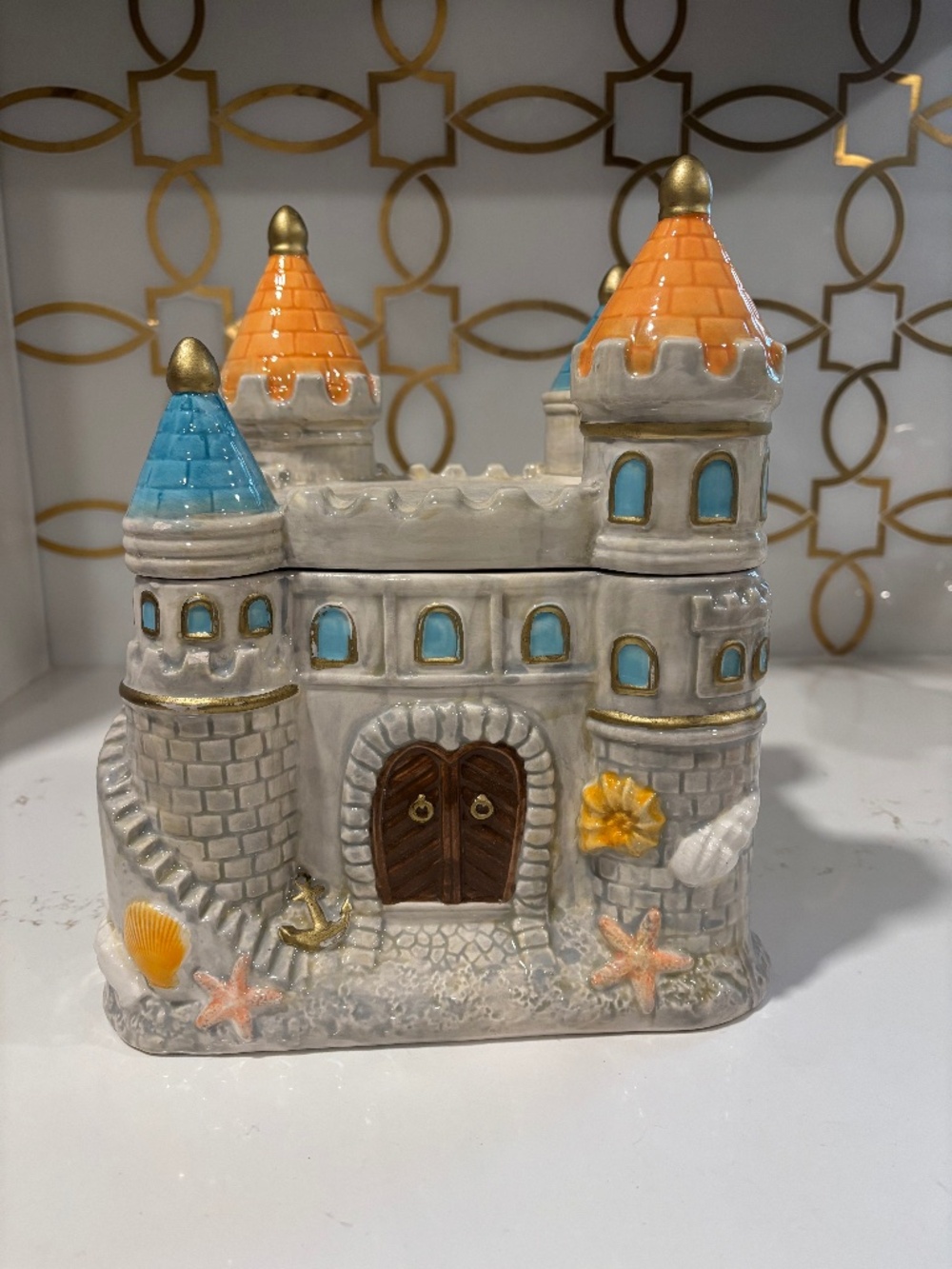 Cheryl’s Cookies Sandcastle Cookie Jar Ceramic Rare Beach Candy 11” HTF